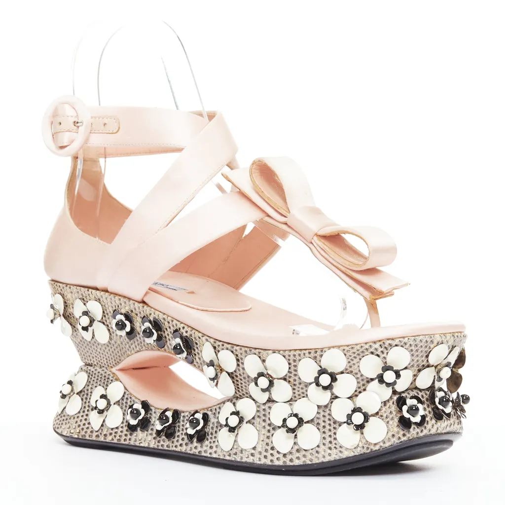 Prada Floral Geisha Platforms Pink Silk Very good - Back View