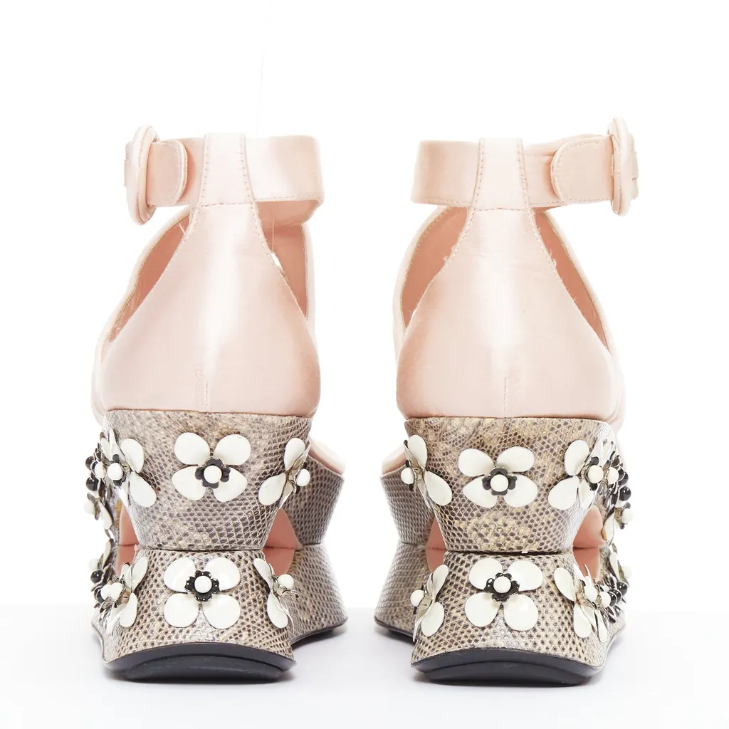Prada Floral Geisha Platforms Pink Silk Very good - Box View