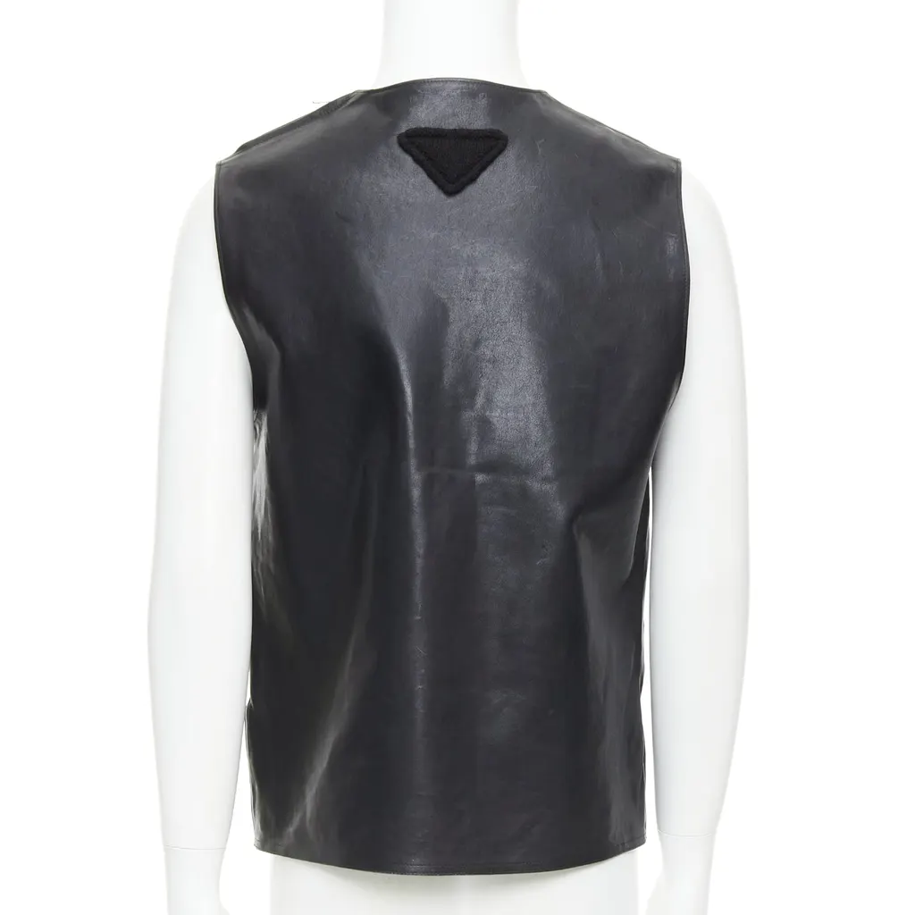 Prada Sleeveless Vitello Jacket Black Leather Never worn, with tag - Box View