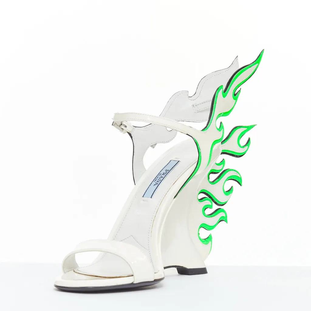 Prada Flame Wedge Sandal White Never worn - Model View
