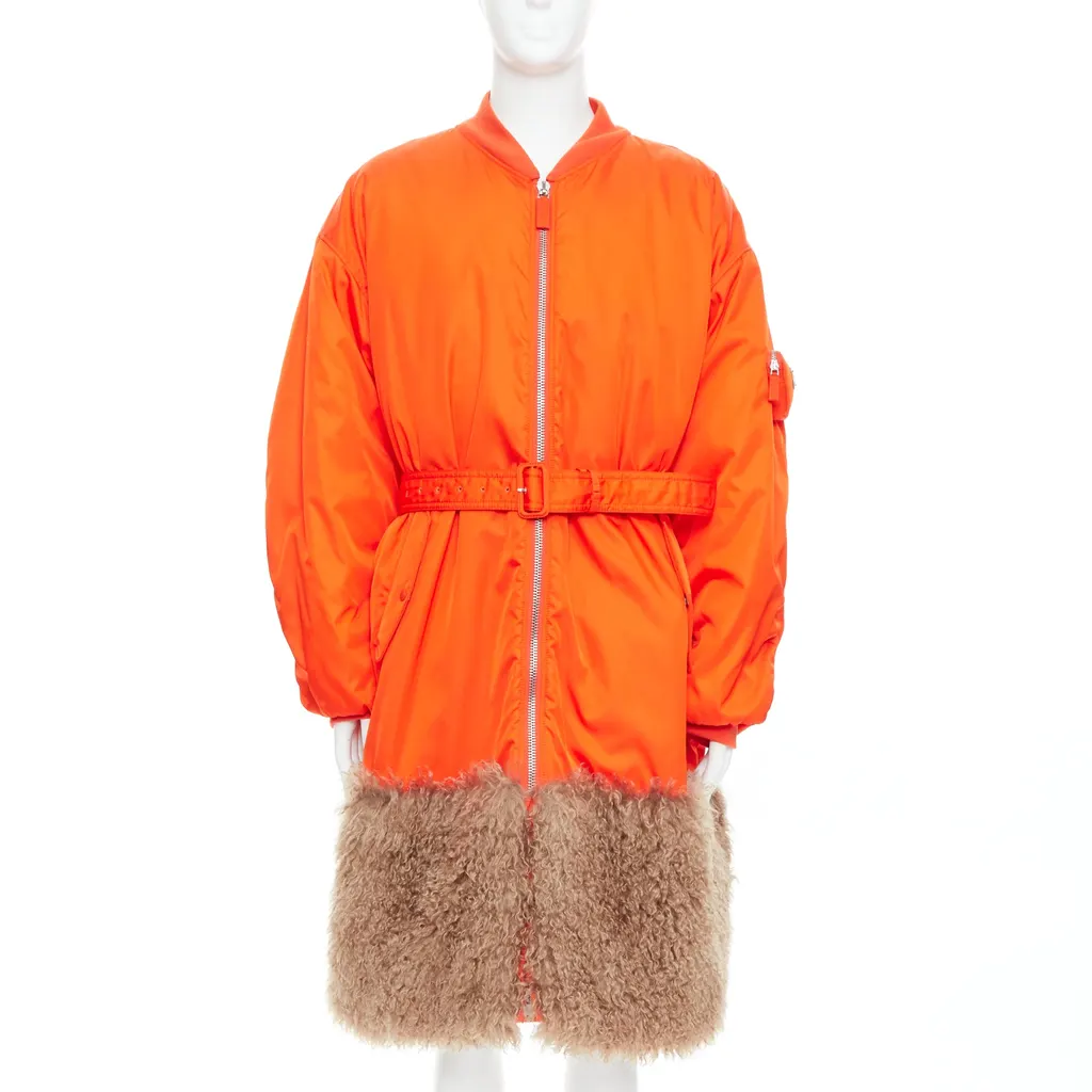 Prada Orange Bomber Coat Orange Polyamide Never worn, with tag - Front View