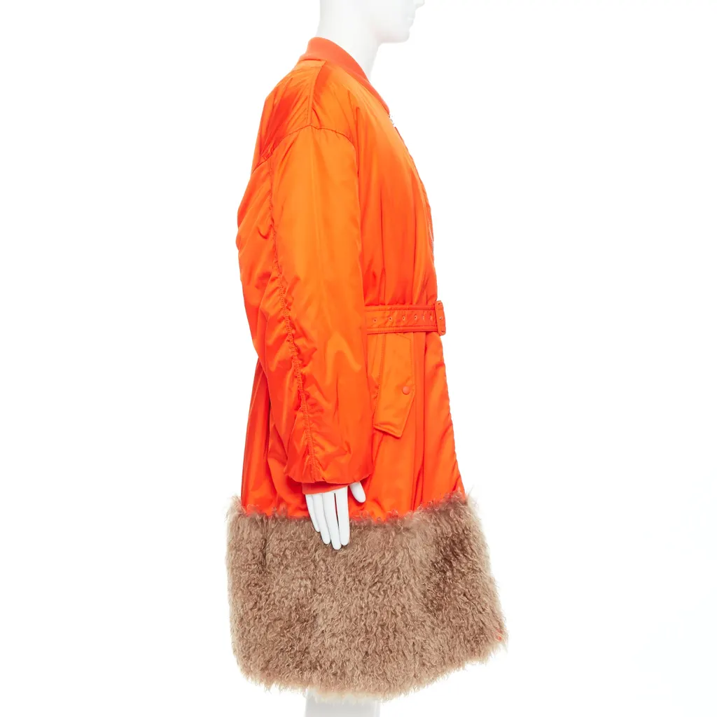 Prada Orange Bomber Coat Orange Polyamide Never worn, with tag - Model View
