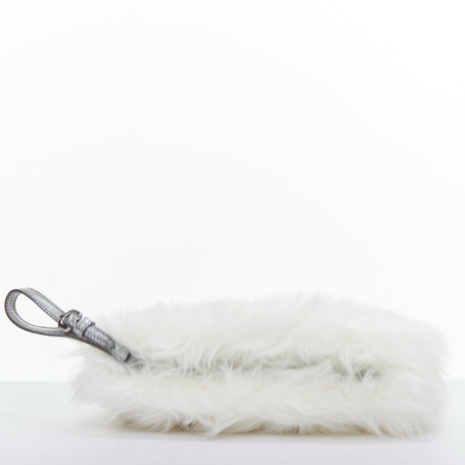 Prada White Fur Wristlet Bag - Side view