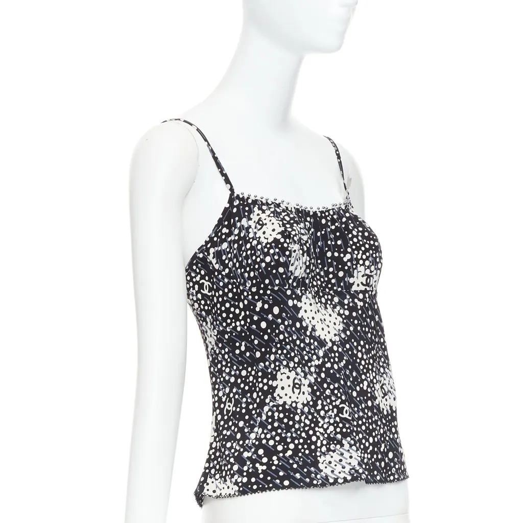 Chanel Polka Dot Camisole Black Silk Very good - Inside View