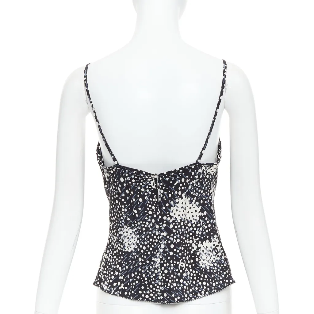 Chanel Polka Dot Camisole Black Silk Very good - Box View