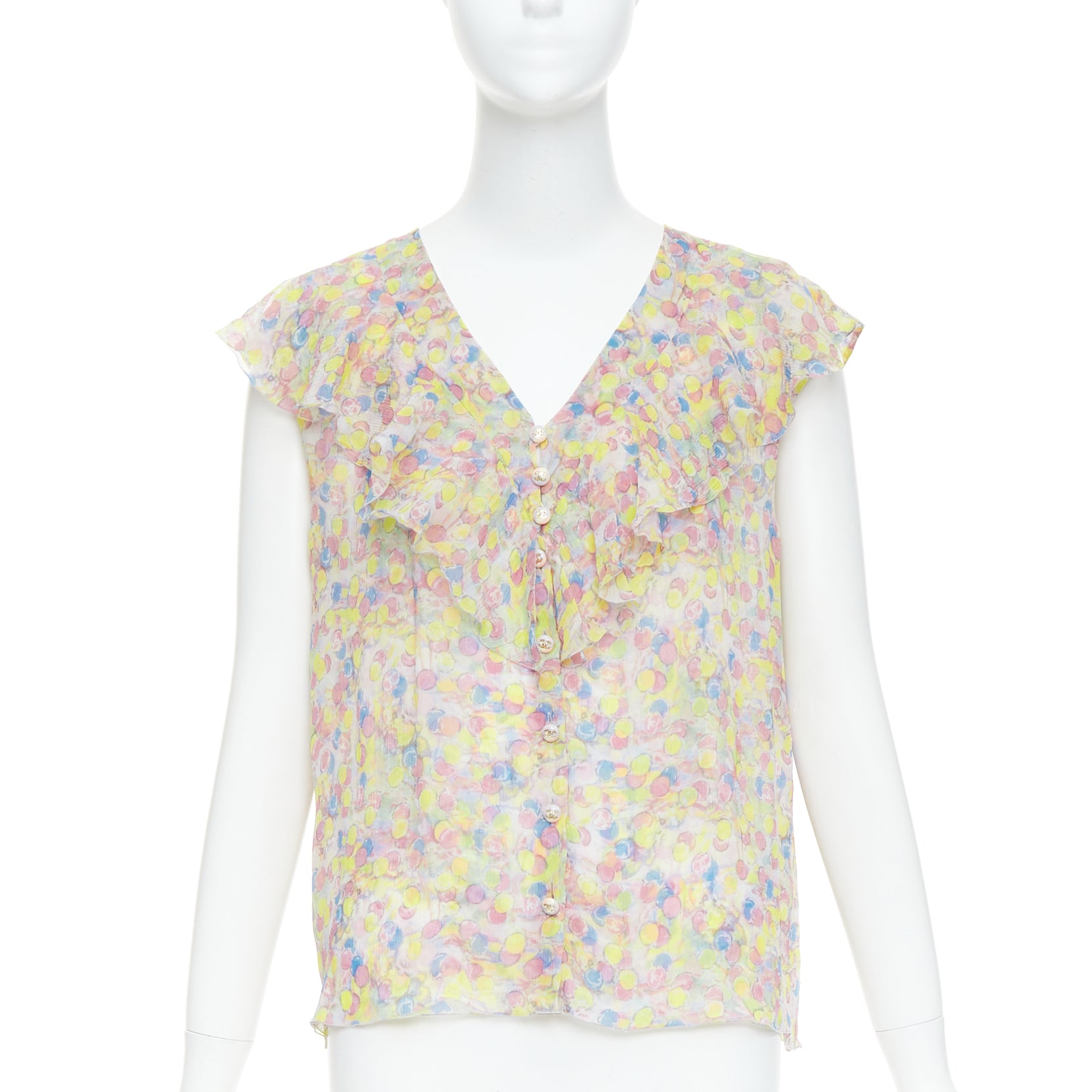 Chanel Pastel CC Ruffle Blouse