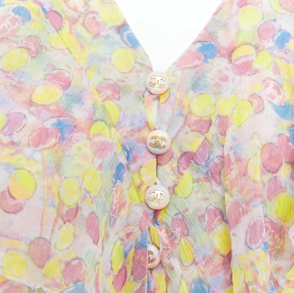 Chanel Pastel CC Ruffle Blouse MultiColor Silk Very good - Back View