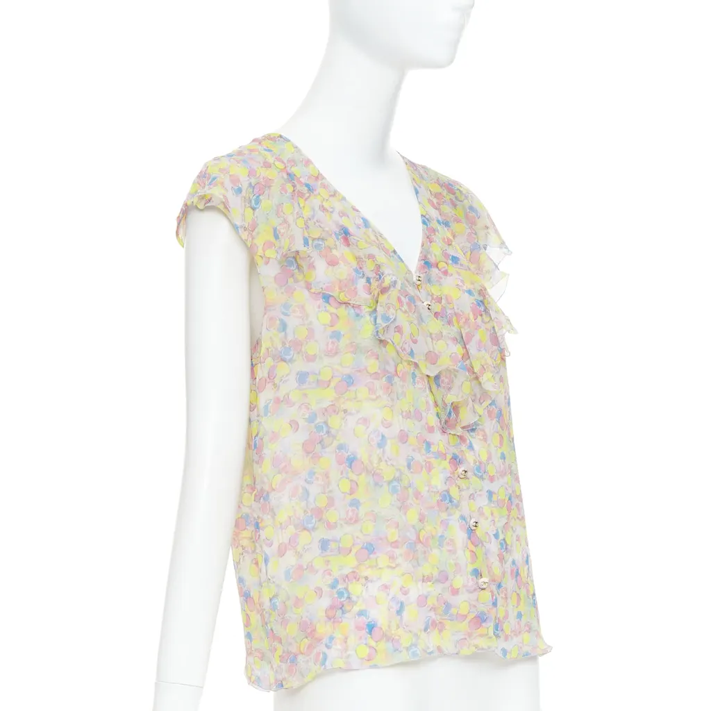 Chanel Pastel CC Ruffle Blouse MultiColor Silk Very good - Inside View