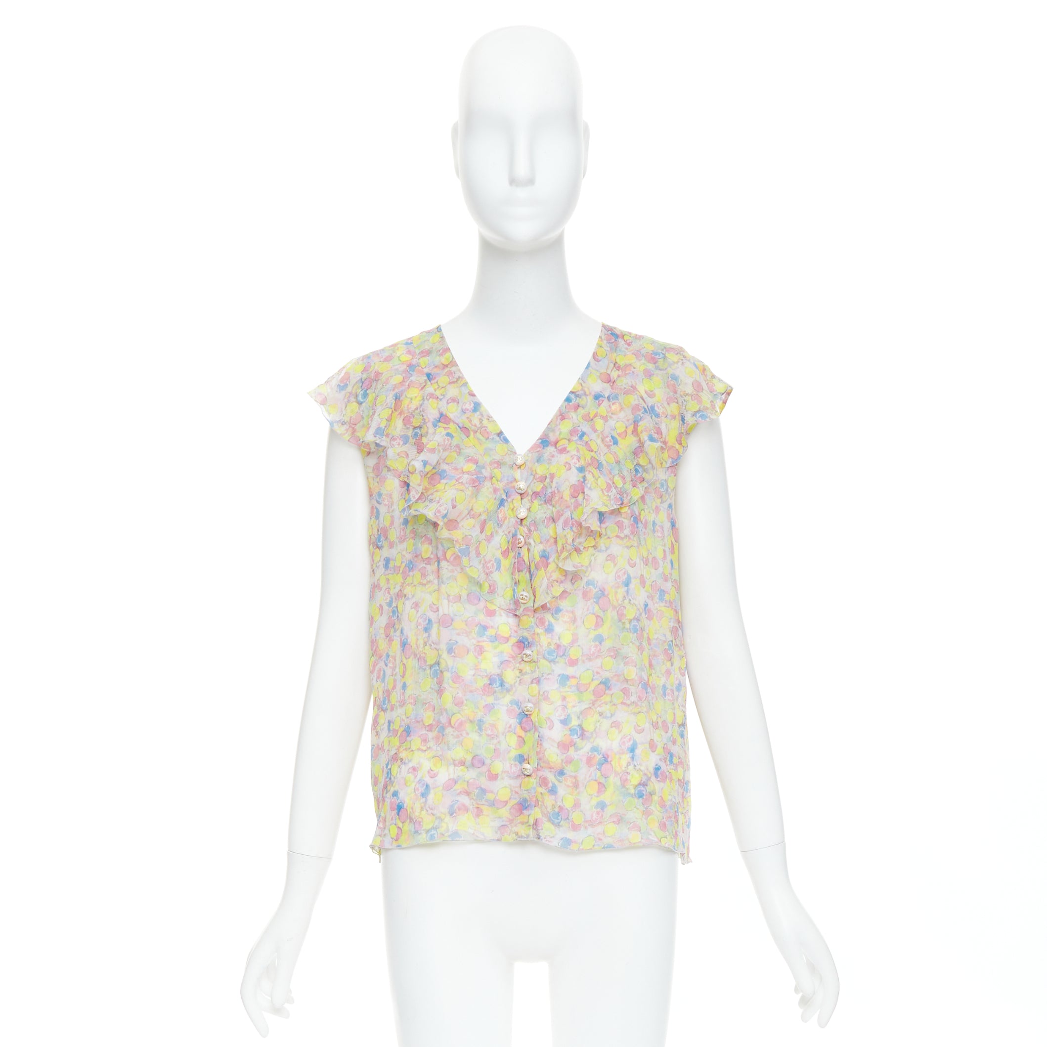 Chanel Pastel CC Ruffle Blouse - Image 11