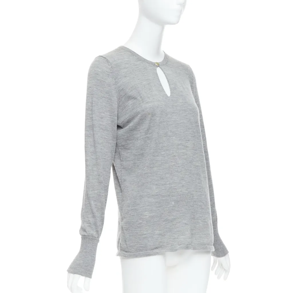 Chanel Camellia Button Sweater Grey Cashmere Very good - Inside View