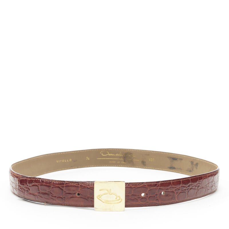 Oscar De La Renta Stamped mock croc belt