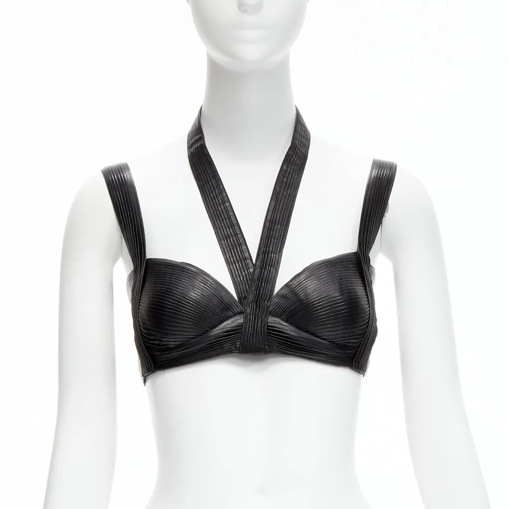 Givenchy Pleated Leather Bra Black Leather Good - Front View