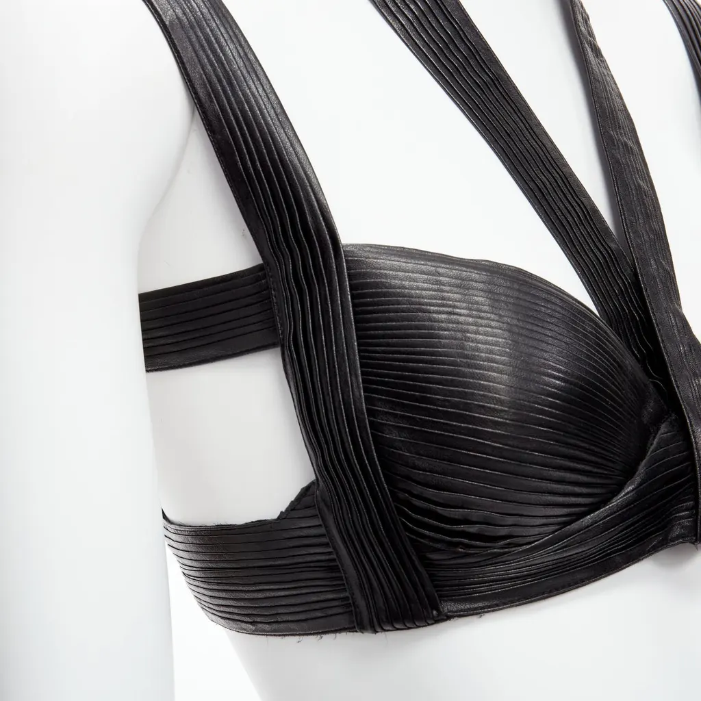 Givenchy Pleated Leather Bra Black Leather Good - Back View