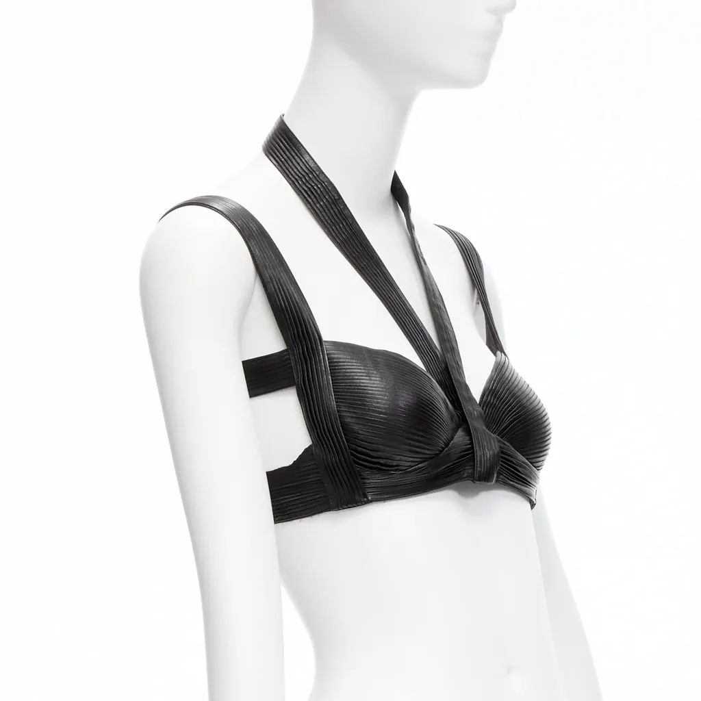 Givenchy Pleated Leather Bra Black Leather Good - Inside View