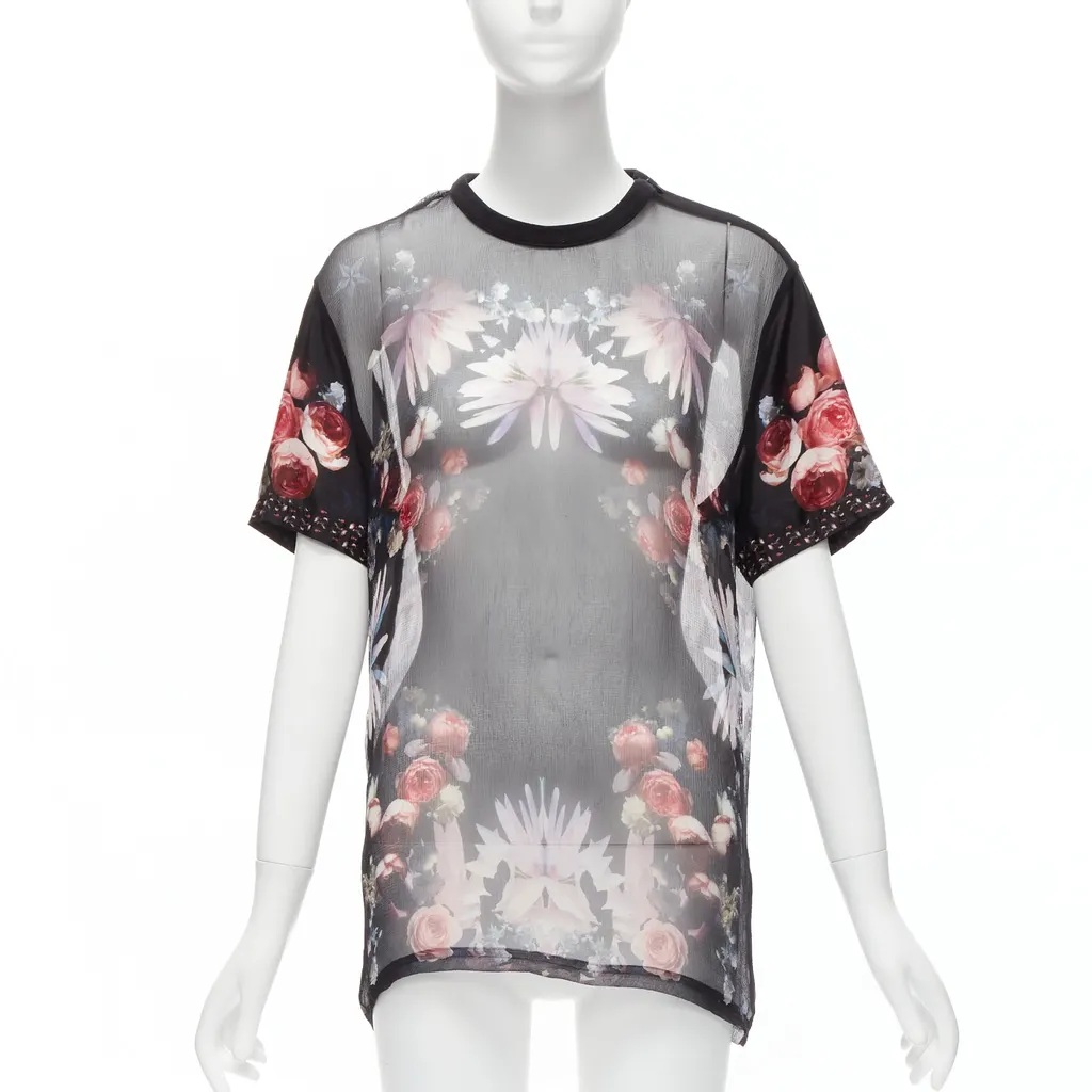 Givenchy Floral Goth T-Shirt Black Silk Very good - Front View