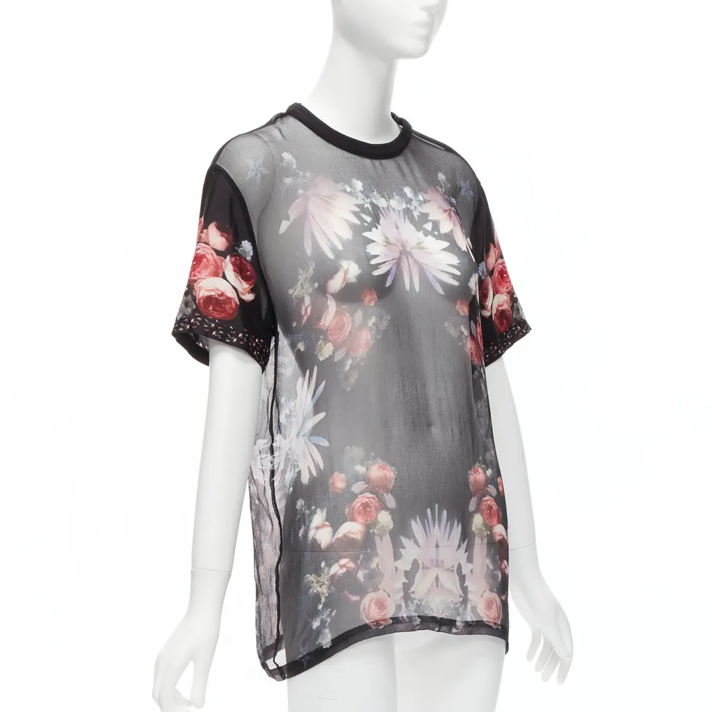 Givenchy Floral Goth T-Shirt Black Silk Very good - Inside View