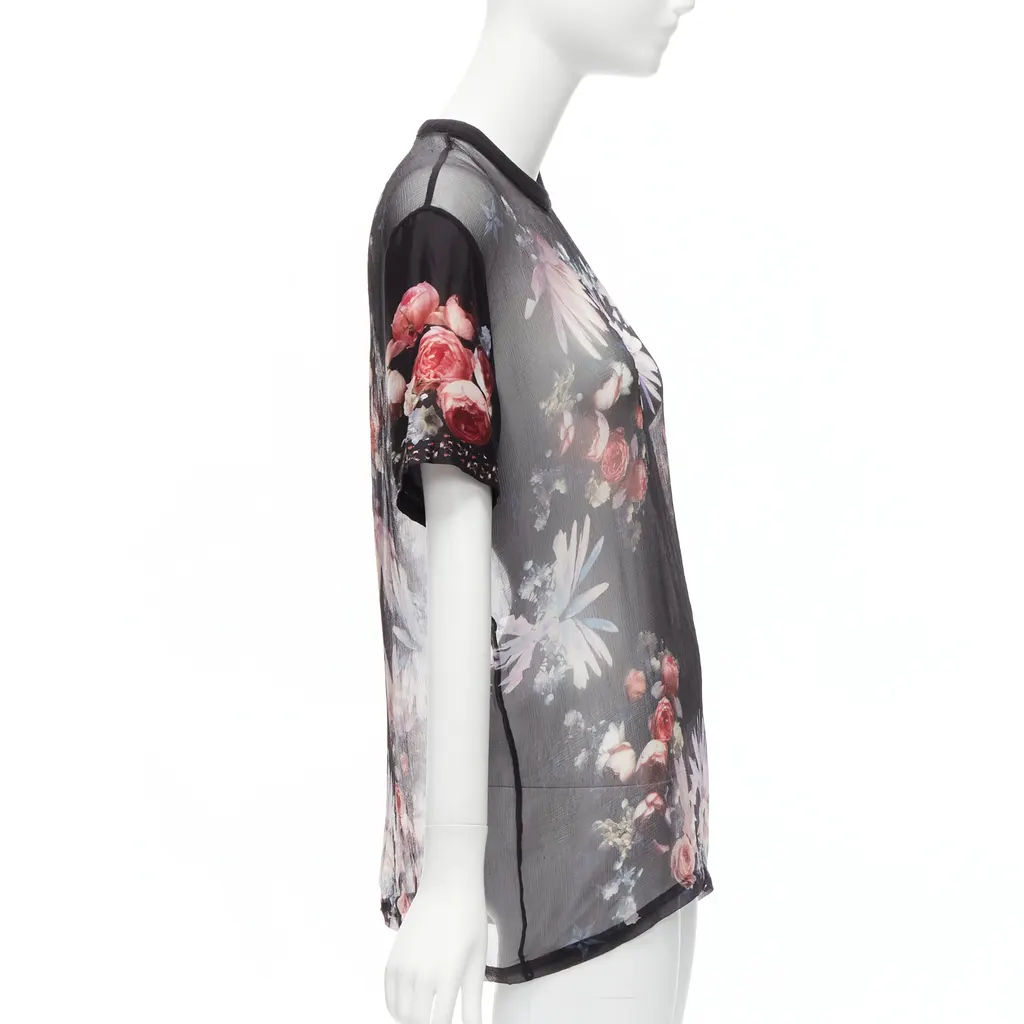 Givenchy Floral Goth T-Shirt Black Silk Very good - Model View