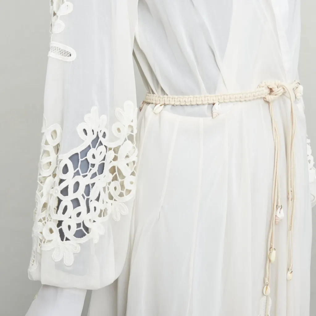 Oscar De La Renta Shell Belt Dress Ecru Cotton Very good - Back View
