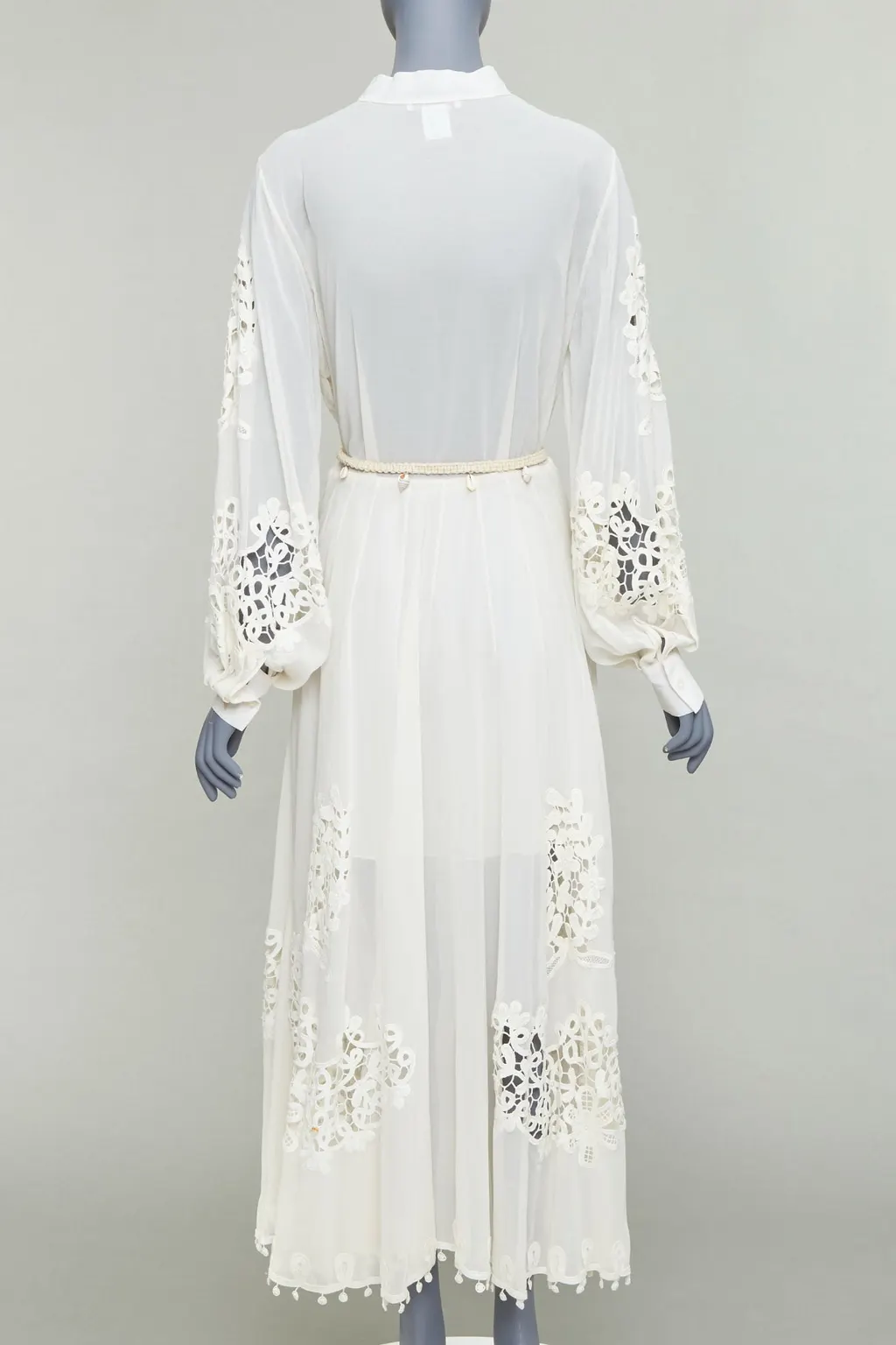 Oscar De La Renta Shell Belt Dress Ecru Cotton Very good - Box View