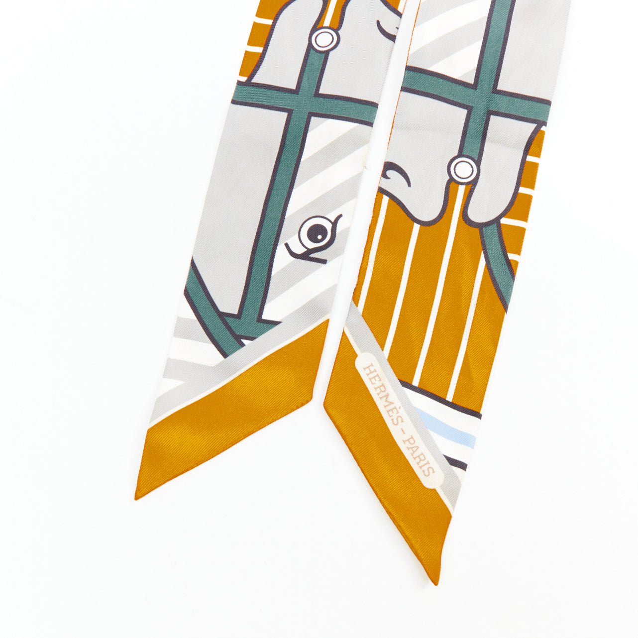 Hermès Silk Quadrige Bayadere Twilly Ocre Gris Vert - Back view