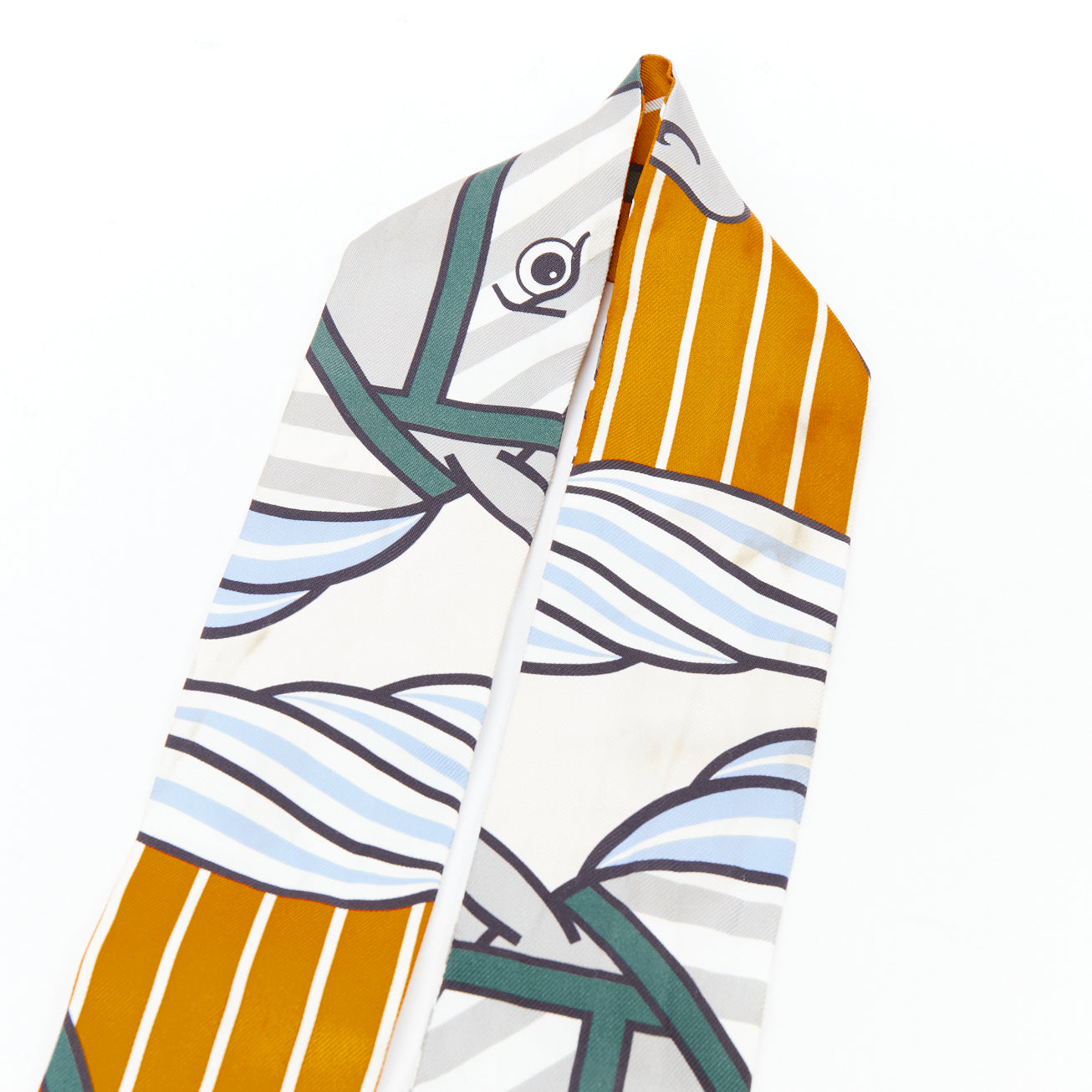 Hermès Silk Quadrige Bayadere Twilly Ocre Gris Vert - Image 6