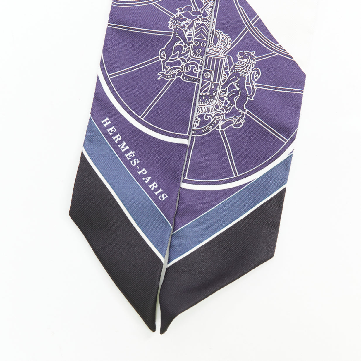 Hermès Silk Springs Springs Twilly in Marine, Creme and Petrole. - Back view