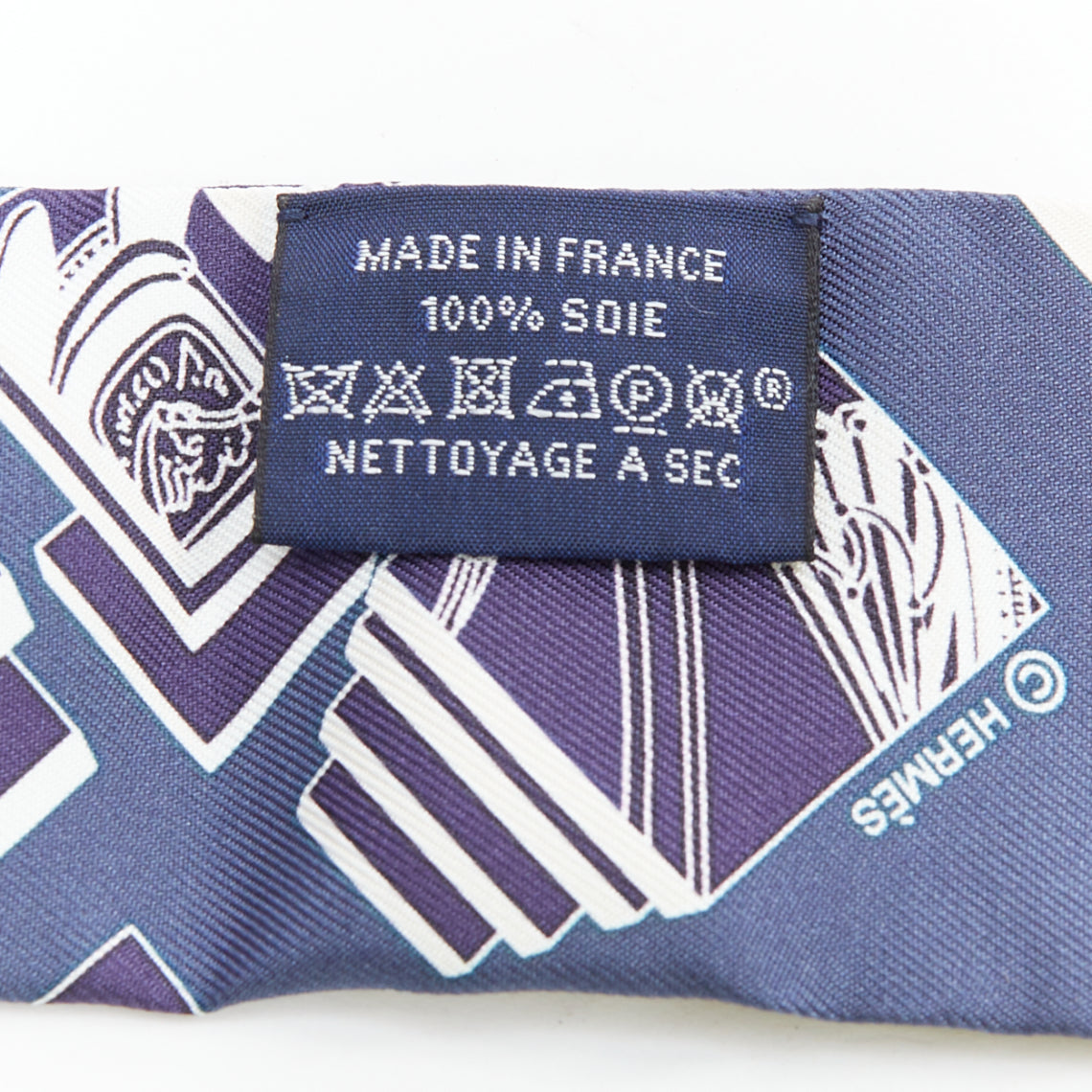 Hermès Silk Springs Springs Twilly in Marine, Creme and Petrole. - Side view