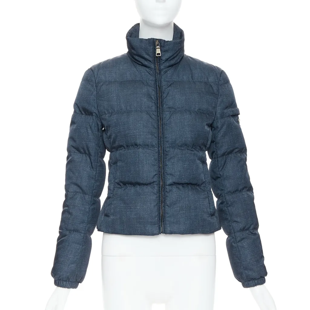 Prada Navy Cropped Jacket Blue Polyamide Never worn - Front View