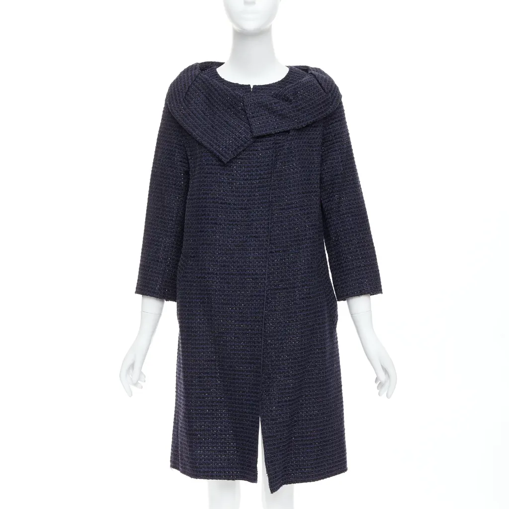 Roland Mouret Navy Tweed Coat Navy Tweed Very good - Front View