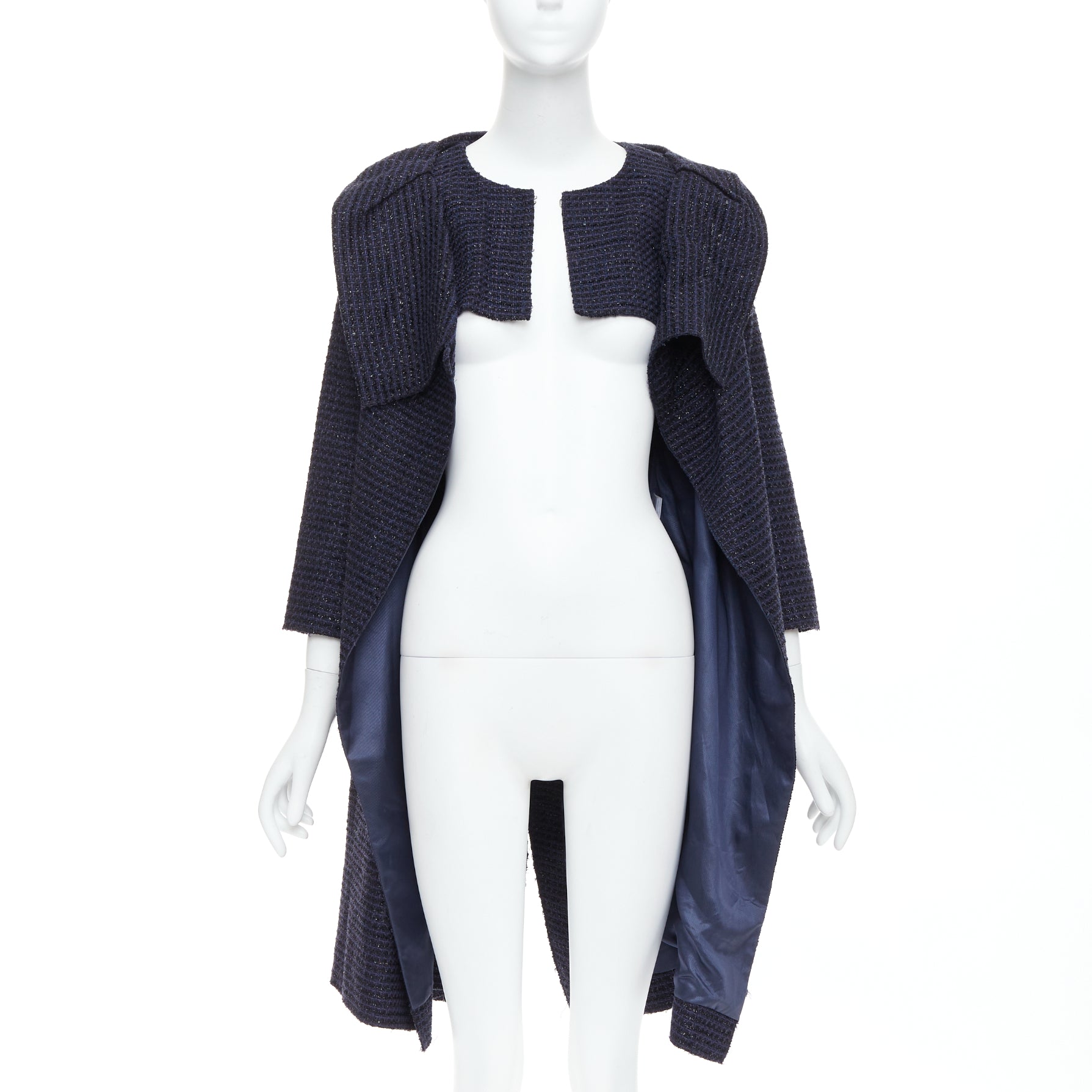 Roland Mouret Navy Tweed Coat - Image 6