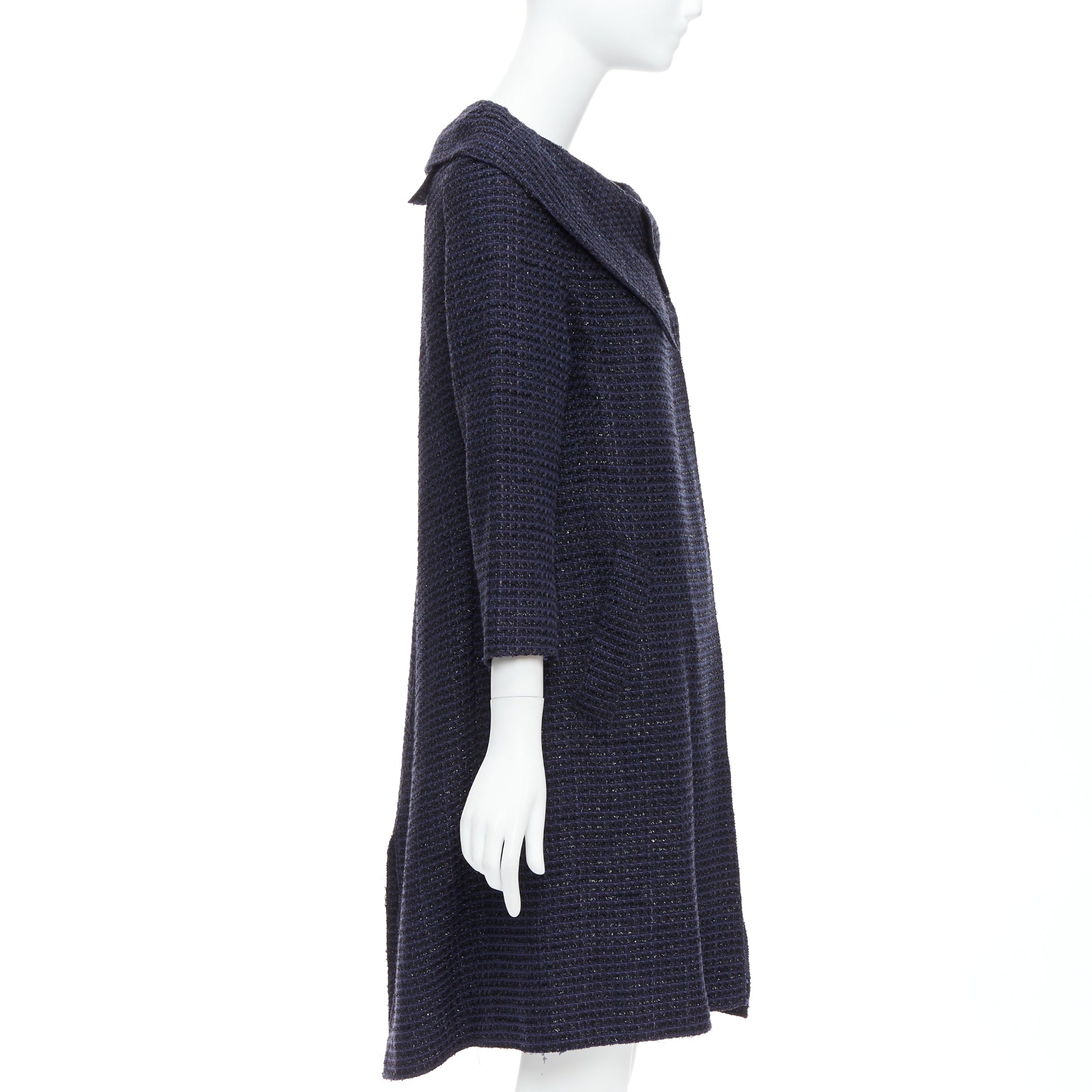 Roland Mouret Navy Tweed Coat - Side view