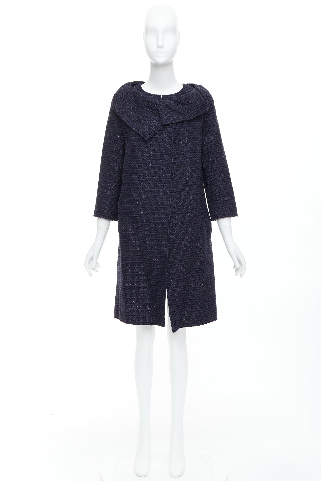 Roland Mouret Navy Tweed Coat - Image 12