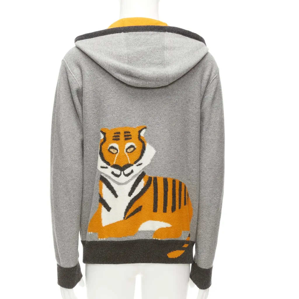 Loro Piana Tiger Print Hoodie Grey Cashmere Never worn - Front View