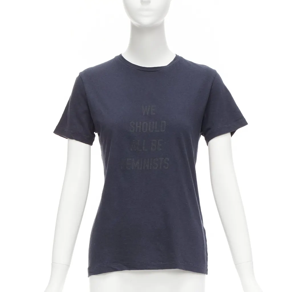 Dior Feminist Linen T-Shirt Navy Cotton Good - Front View