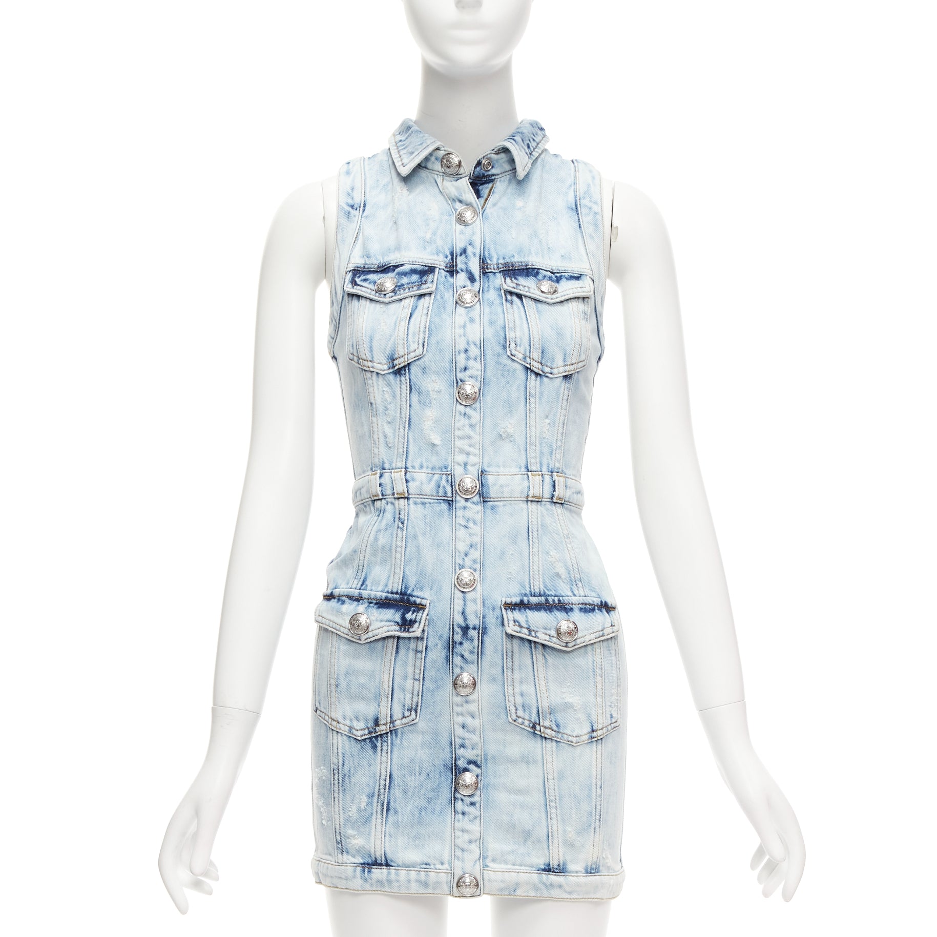 Balmain Distressed Denim Dress