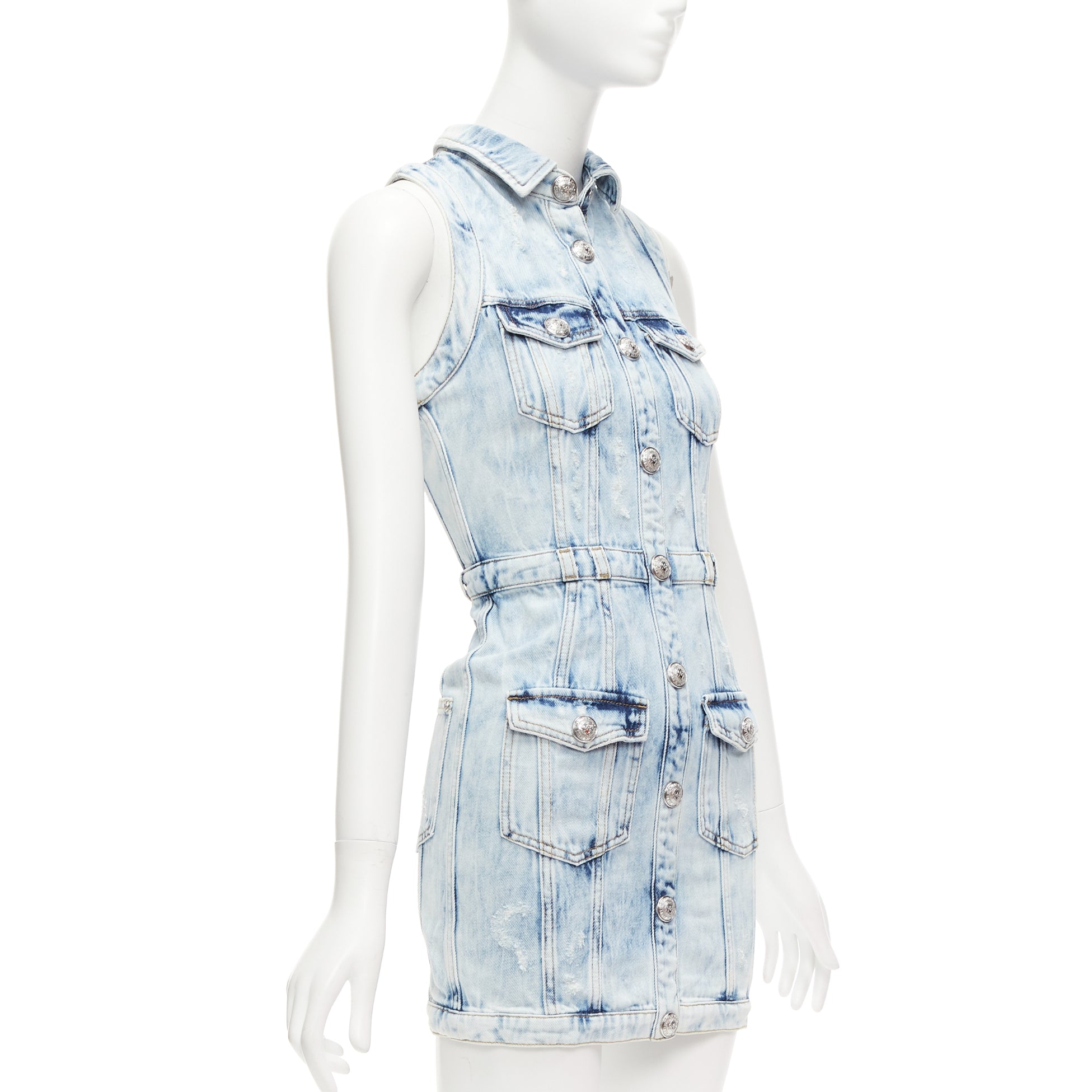 Balmain Distressed Denim Dress - Image 6