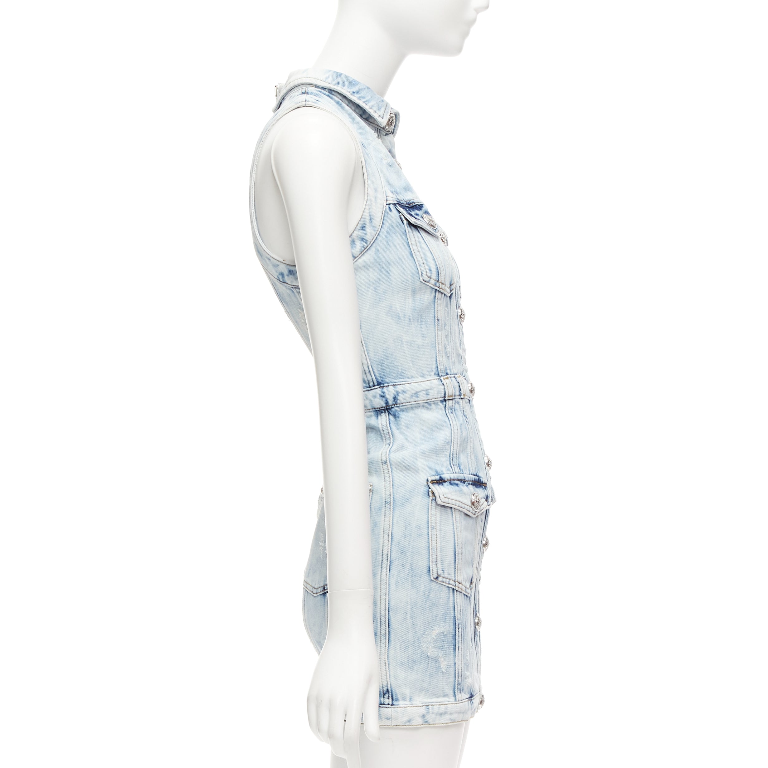 Balmain Distressed Denim Dress - 4