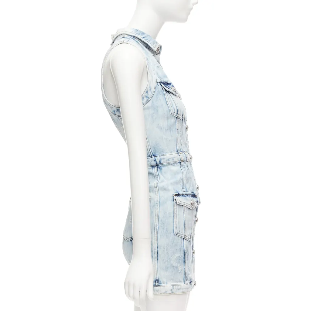 Balmain Distressed Denim Dress Blue Never worn - Model View