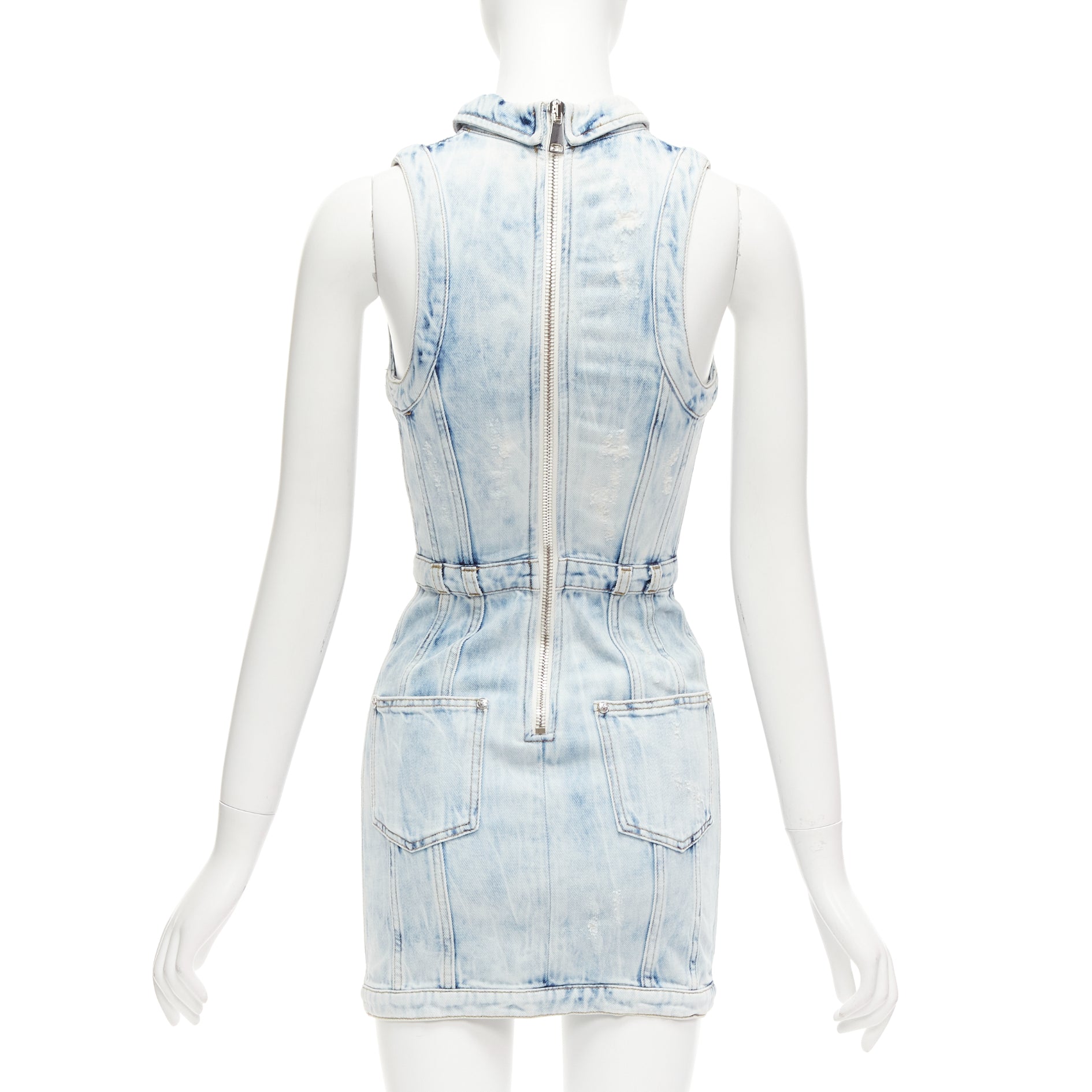 Balmain Distressed Denim Dress - Side view