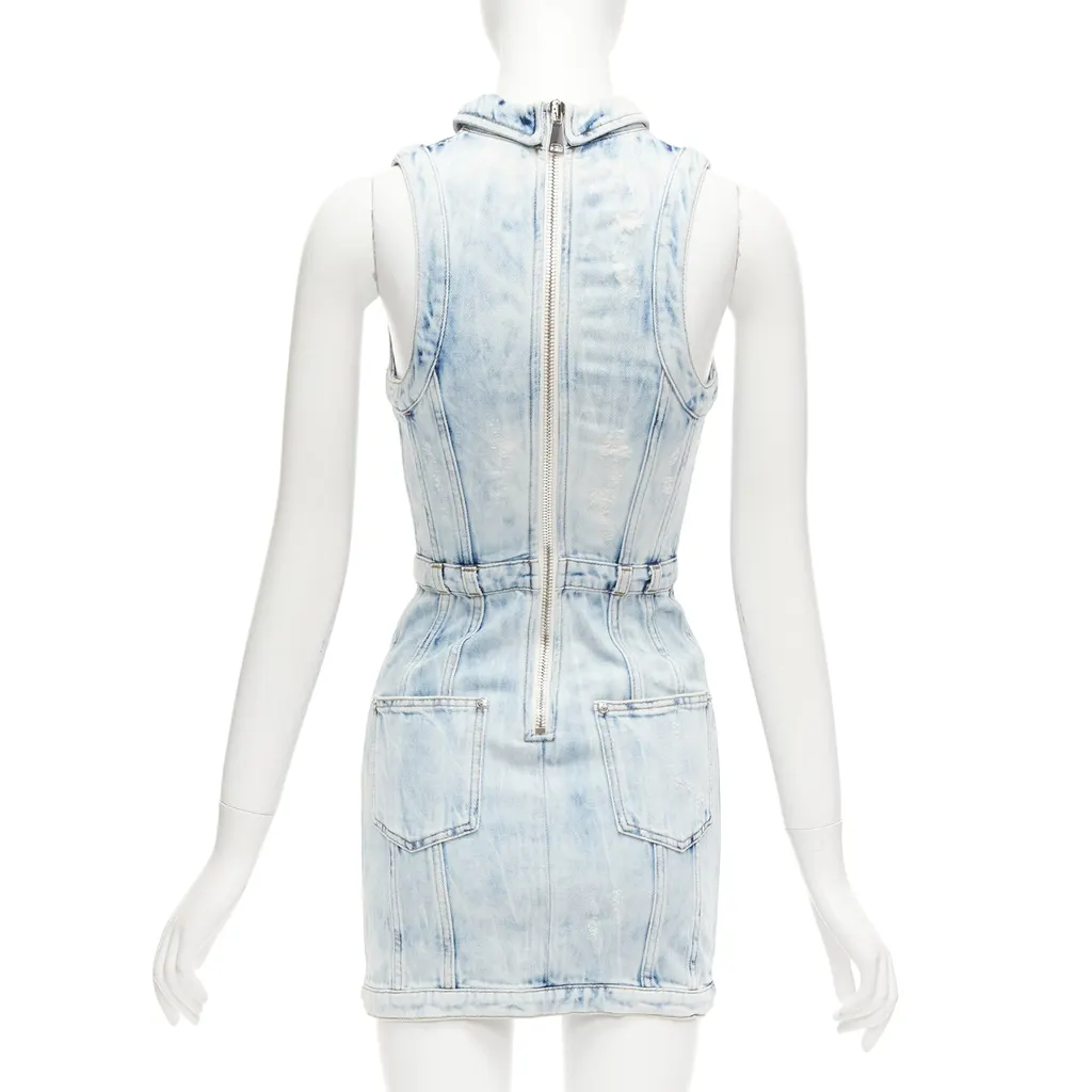 Balmain Distressed Denim Dress Blue Never worn - Box View
