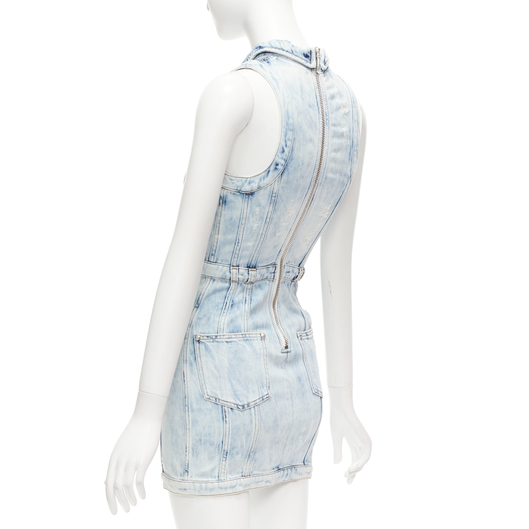 Balmain Distressed Denim Dress - Detail 1