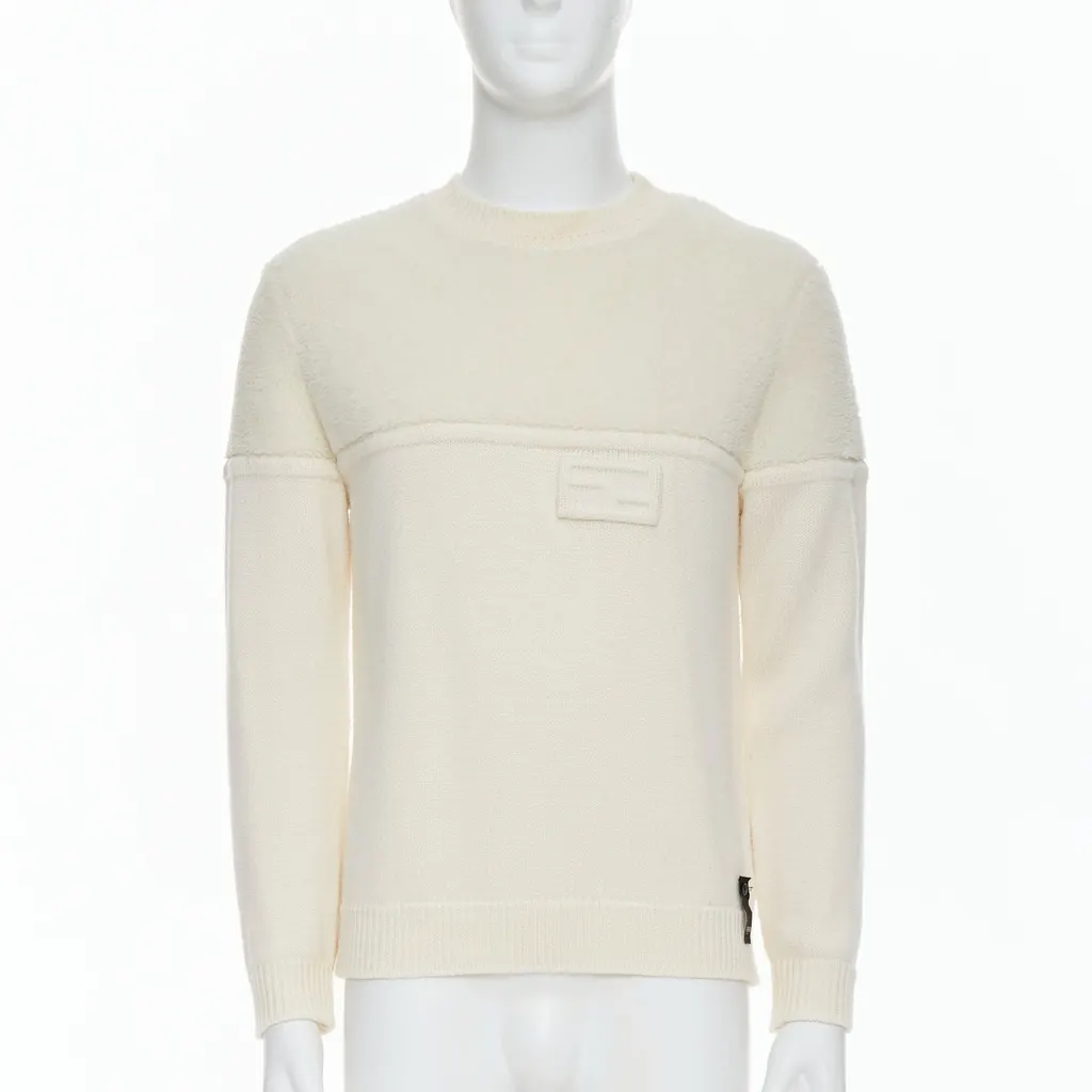 Fendi Panelled Logo Sweater Ecru Wool Very good - Front View