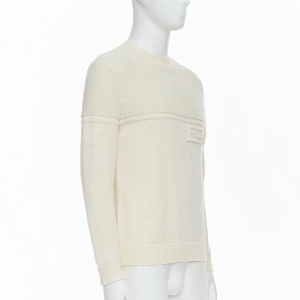 Fendi Panelled Logo Sweater Ecru Wool Very good - Inside View