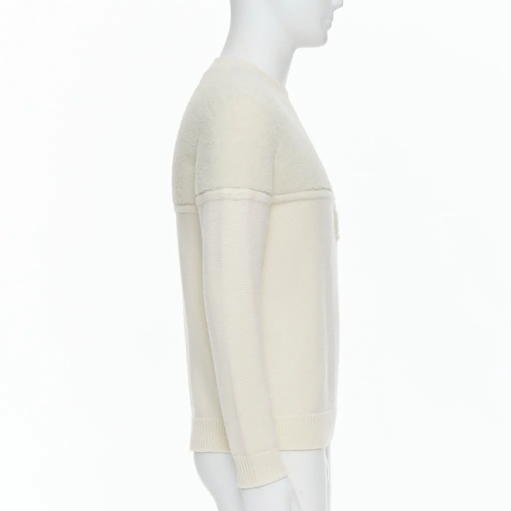 Fendi Panelled Logo Sweater Ecru Wool Very good - Model View