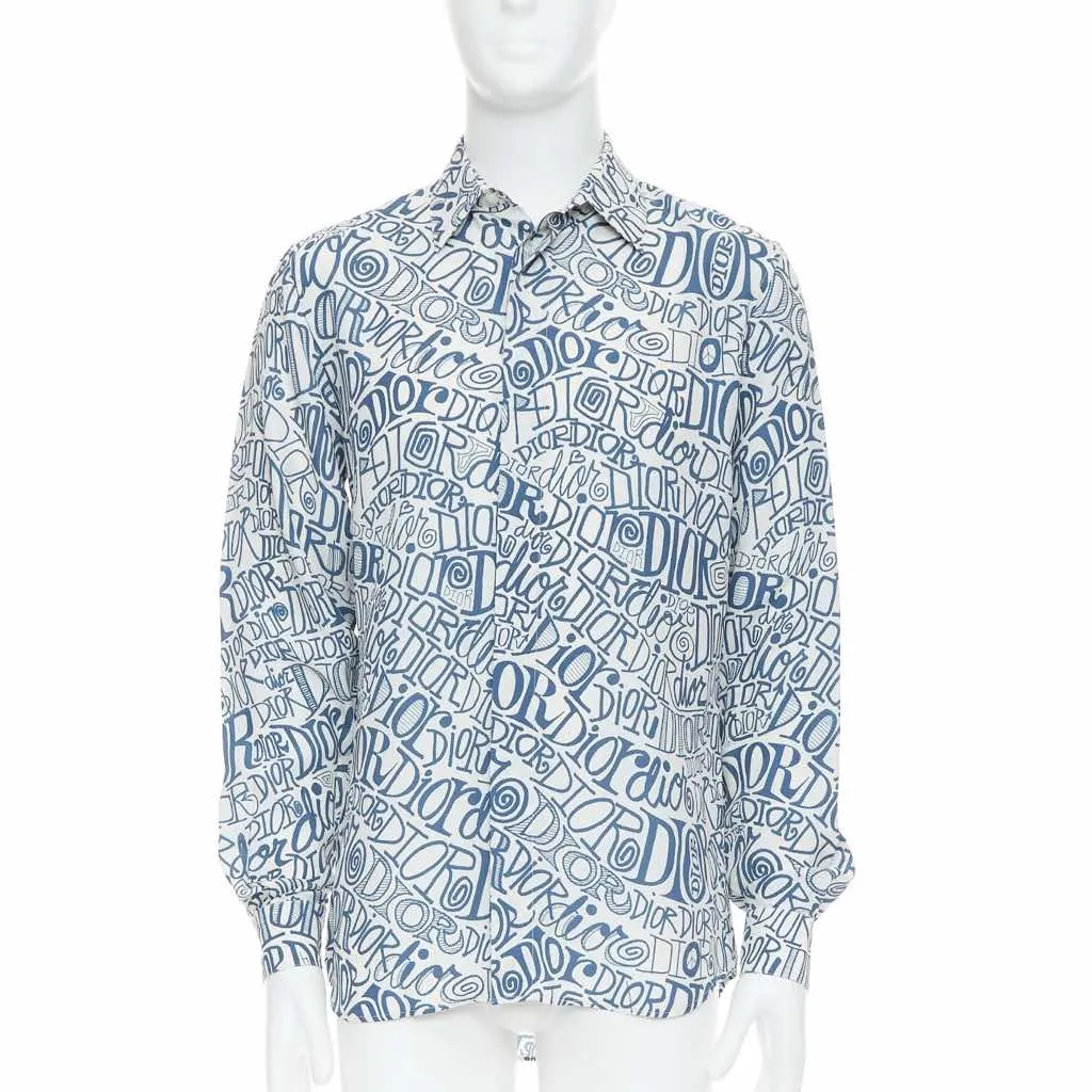 Dior Graffiti Print Shirt Blue Viscose Never worn - Front View