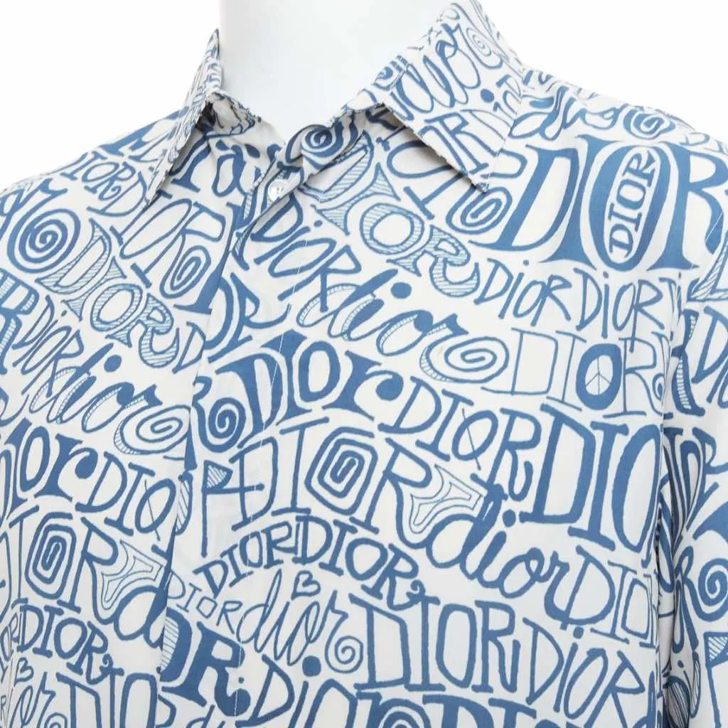 Dior Graffiti Print Shirt Blue Viscose Never worn - Back View