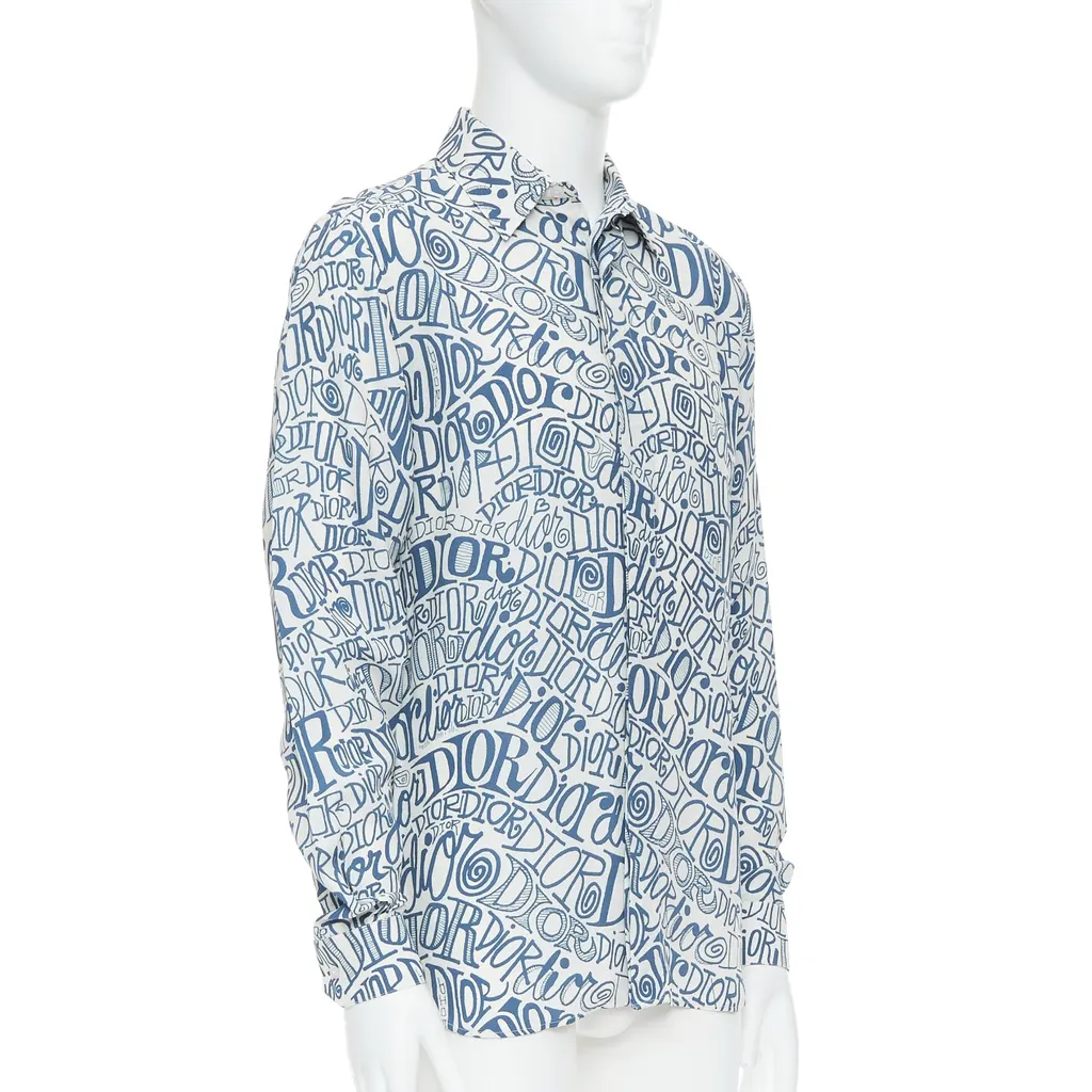 Dior Graffiti Print Shirt Blue Viscose Never worn - Inside View