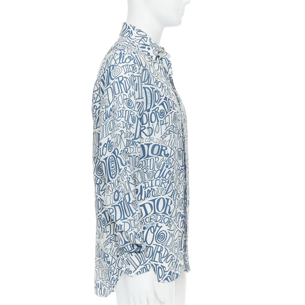 Dior Graffiti Print Shirt Blue Viscose Never worn - Model View
