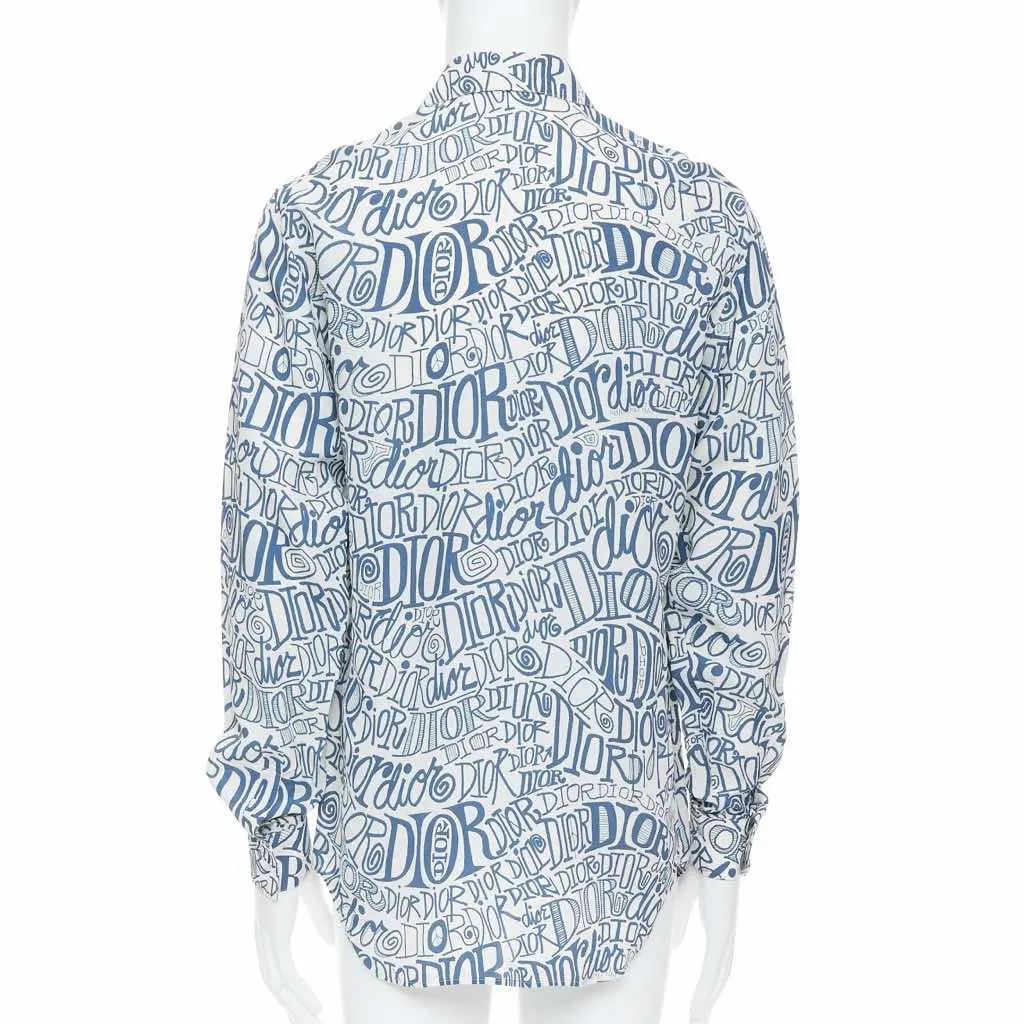 Dior Graffiti Print Shirt Blue Viscose Never worn - Box View