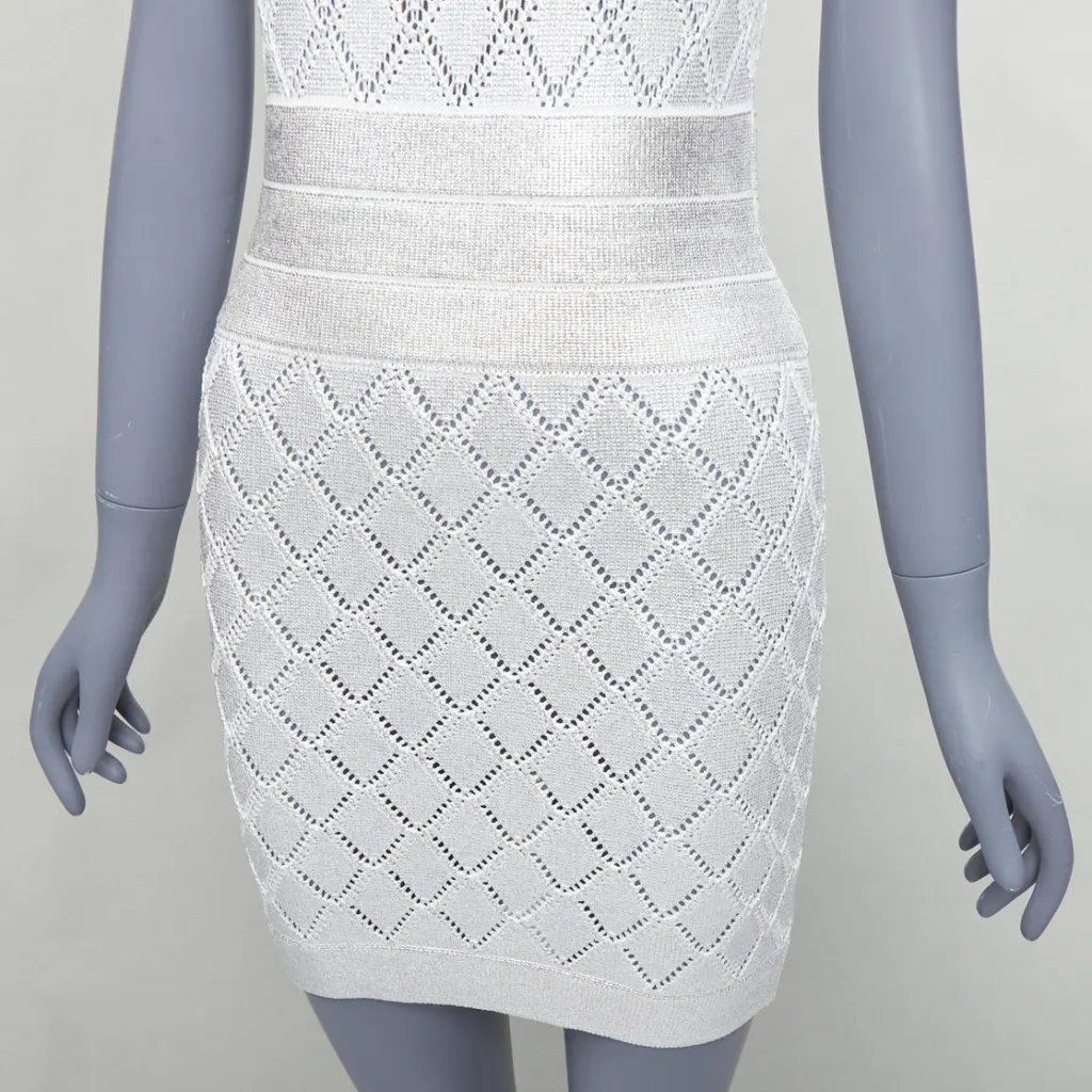 Balmain Argyle Knit Dress Silver Viscose Never worn - Back View